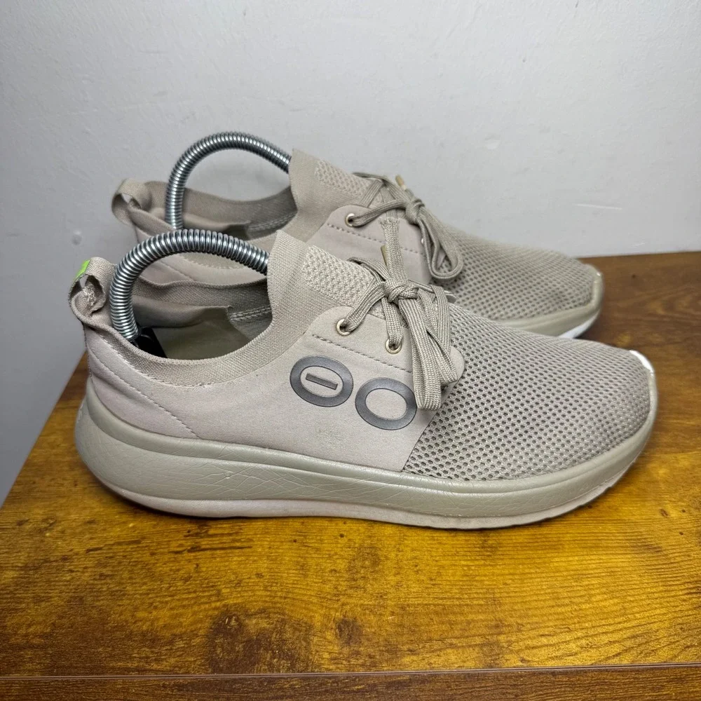 OOFOS OOmg Low Shoe Womens 8.5 Taupe Mesh Recovery Sneaker 0101-BEIGE-W8.5